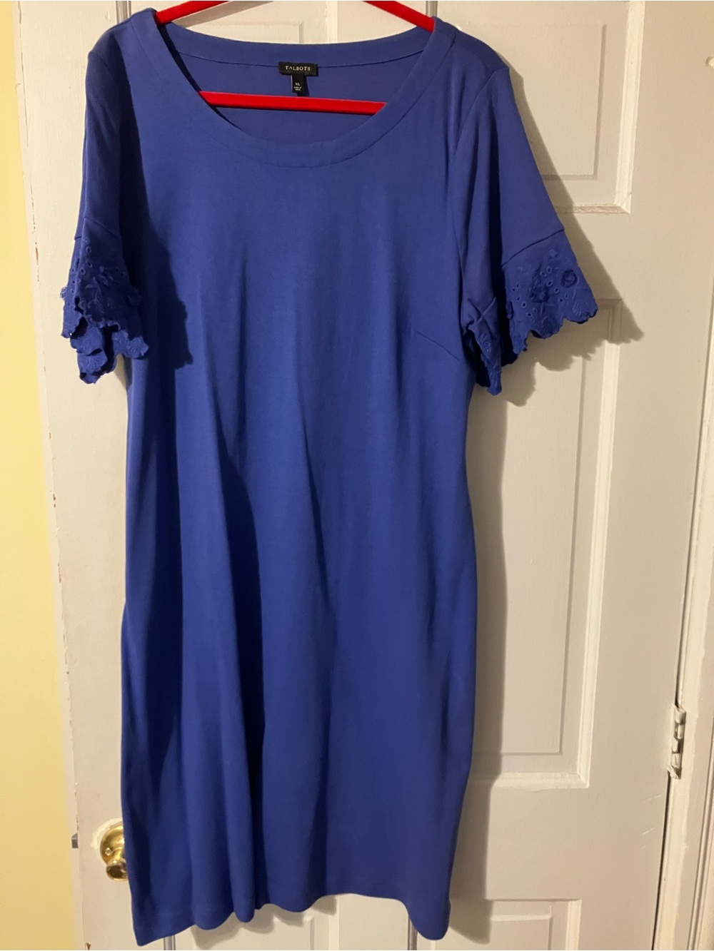 Talbots Cobalt Blue Short-Sleeve Eyelet Midi Dress